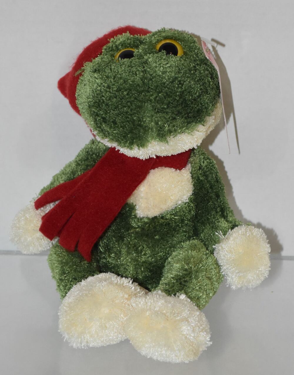 World Market Christmas Frog Plush Santa Hat Red Felt Scarf 9" Holiday Beanbag